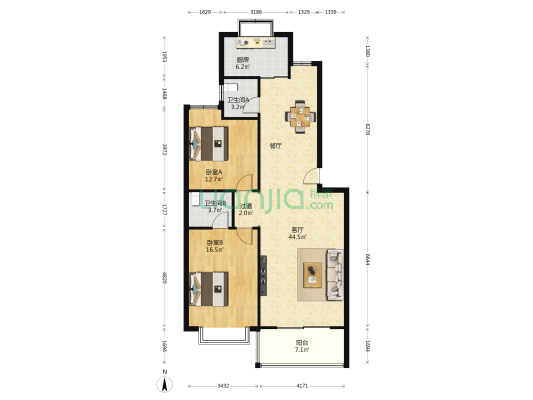 亚星晓城 2室1厅2卫 120平方