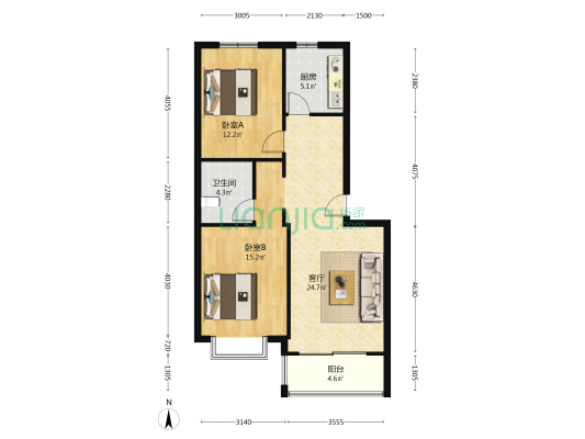 主卧客厅朝南 南北通透  精装修 满五唯一税费低-户型图