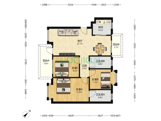 腾龙名悦公馆 3室1厅2卫 96平方