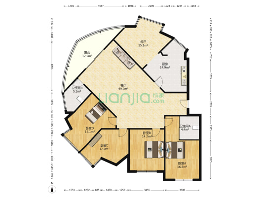 圆缘小区 4室2厅2卫 180平方