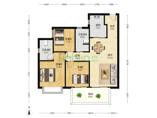 云玺台 3室1厅2卫 96平方