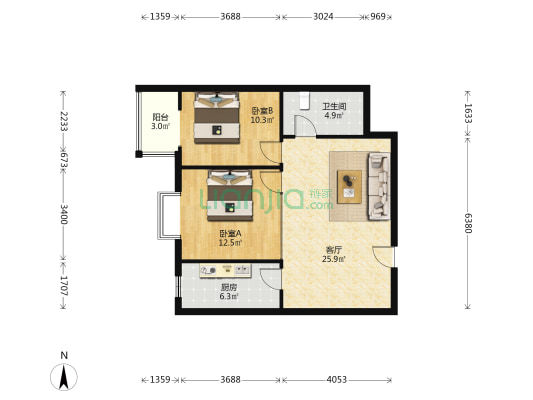 鸿瑞佳园 2室1厅1卫 89平方