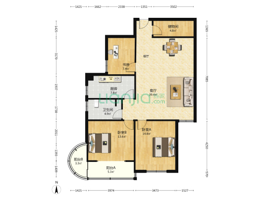 申桂公寓 3室1厅1卫 136平方