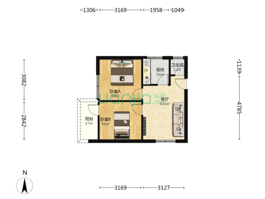 广场东里 2室1厅1卫 54平方