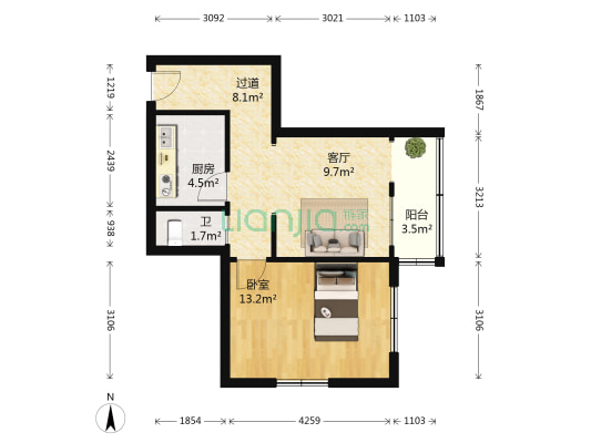 重庆中路408号甲 1室1厅1卫 50平方