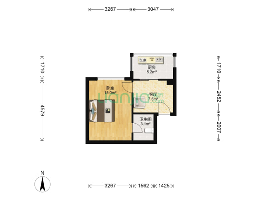 丽晶大厦 1室1厅1卫 44平方