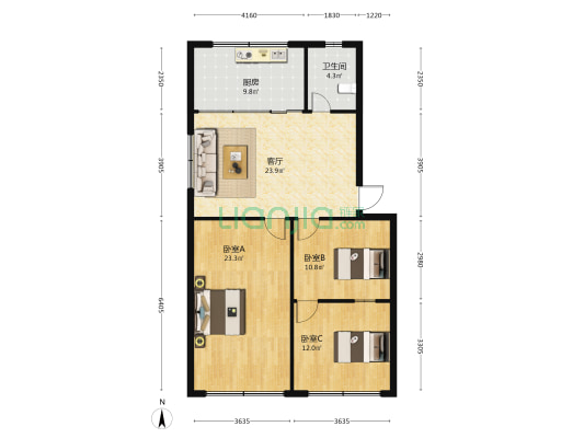 宝鼎家园 3室1厅1卫 105平方