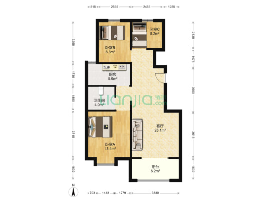 金融街碧桂园熙湖臺 3室1厅1卫 95平方
