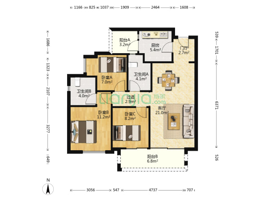 桂语九里北区 3室1厅2卫 98平方