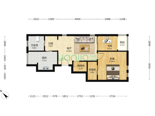 安亭新镇宾根花园(公寓) 2室1厅1卫 78平方