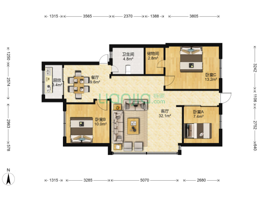 天马小区 3室2厅1卫 112平方