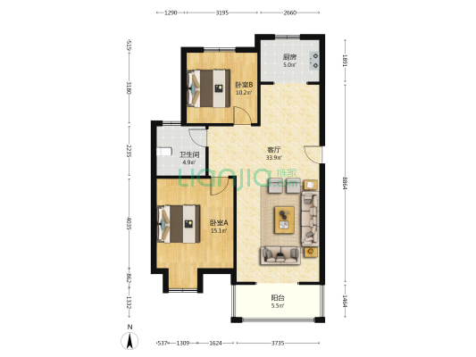 华西格林春天 2室1厅1卫 90平方