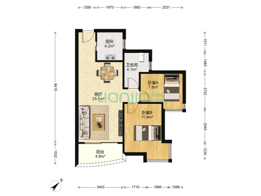 时代景苑二期 2室1厅1卫 72平方