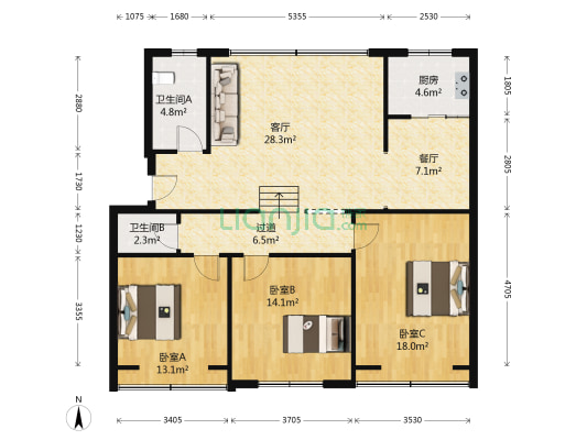 吉祥苑 3室2厅2卫 117平方