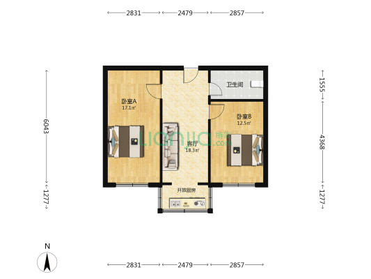 国泰小区 2室1厅1卫 68平方