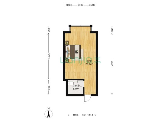 永乐苑 1室0厅1卫 43平方
