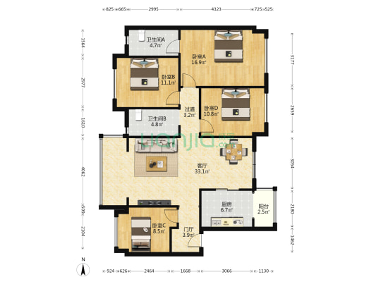 碧桂园锦公馆 4室1厅2卫 128平方