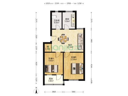 淮钢小区 2室1厅1卫 70平方