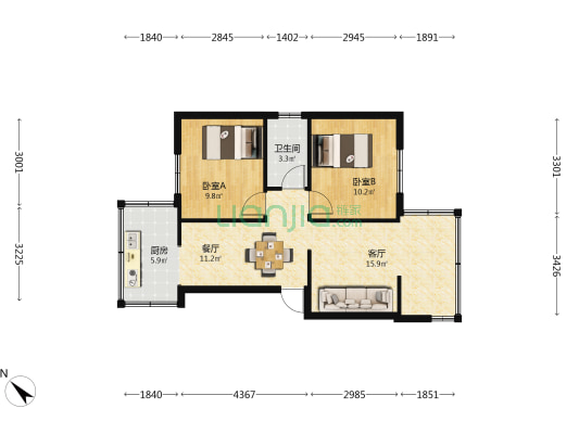 一二一大街53号 2室2厅1卫 55平方