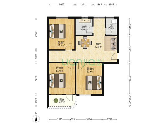 供销总公司宿舍 3室1厅1卫 83平方