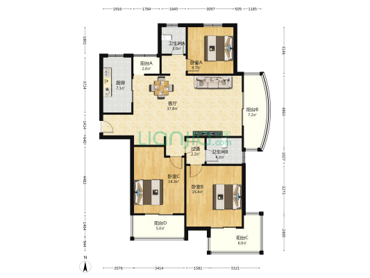 武夷绿洲揽胜阁 3室1厅2卫 142平方