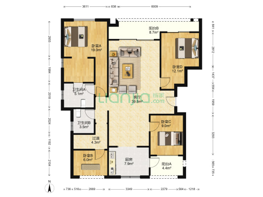 龙湖九里晴川(别墅) 4室1厅2卫 135平方