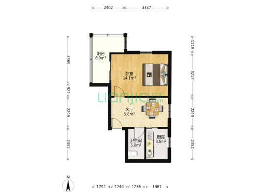 水西门大街 1室1厅1卫 46平方