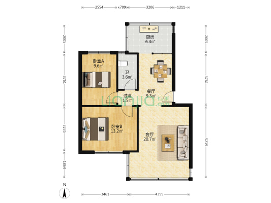彩云北路229号 2室2厅1卫 60平方