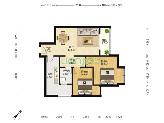 府青惠园 2室1厅1卫 72平方