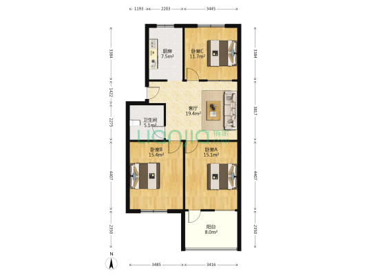 海峰路 3室1厅1卫 93平方