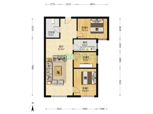 鸿坤理想湾 精装修全阳三居 满二无尾款 房本在手-户型图