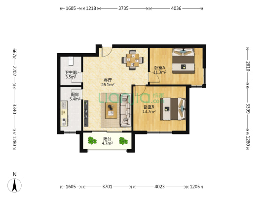 中基碧域尚城 2室1厅1卫 90平方