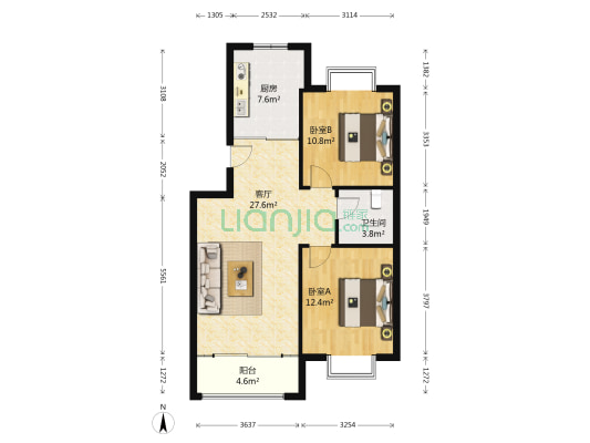 杰座欧洲城 2室1厅1卫 90平方