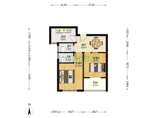 春波西苑 2室1厅2卫 59平方