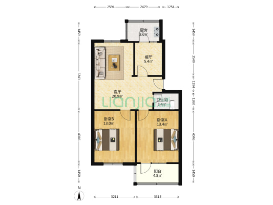 西铁通号公司家属院 2室2厅1卫 74平方