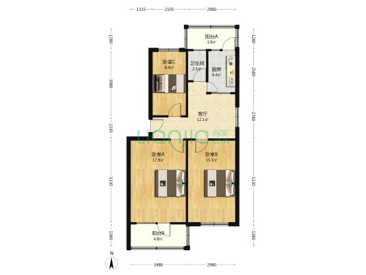 建设局住宅小区 3室1厅1卫 87平方