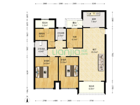 碧桂园梅公馆 3室1厅2卫 136平方
