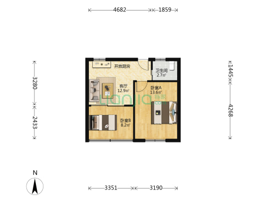 丽一小区 2室1厅1卫 51平方