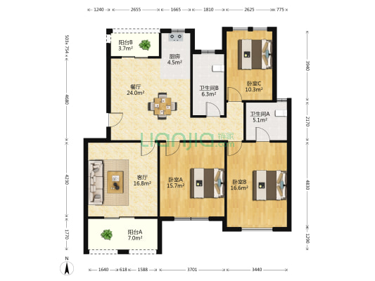 东方经典花苑 3室2厅2卫 124平方