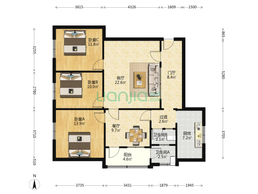 桂林内燃机配件厂宿舍区 3室2厅2卫 109平方