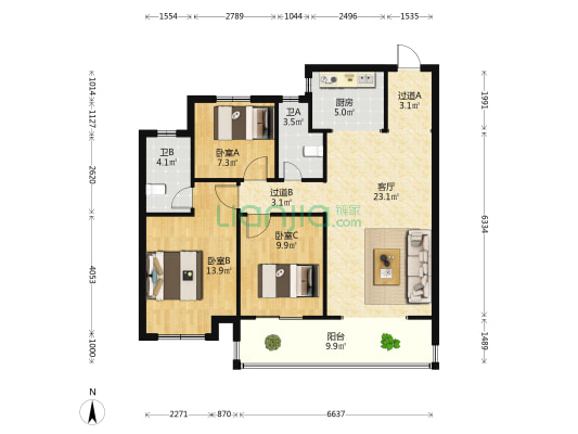万盛•许都之心 3室1厅2卫 105平方