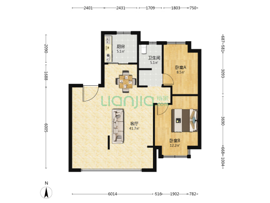 首开·南岸潮鸣 2室1厅1卫 87平方