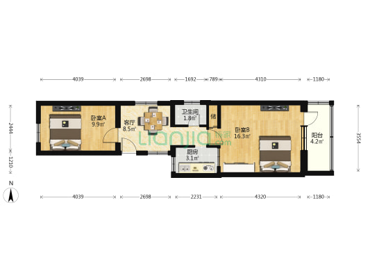 太平仓胡同 2室1厅1卫 57平方