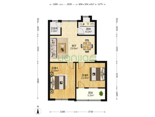 虹海地产家属院 2室1厅1卫 74平方