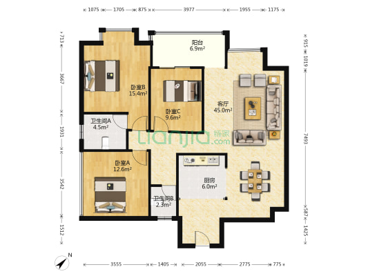 都市国际 3室1厅2卫 114平方