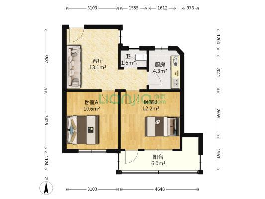望月湖小区一片区 2室1厅1卫 55平方