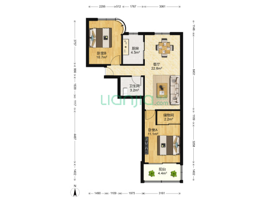 施家花园 2室1厅1卫 73平方