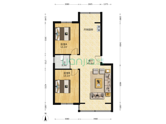 沈铁北部湾 2室1厅1卫 88平方