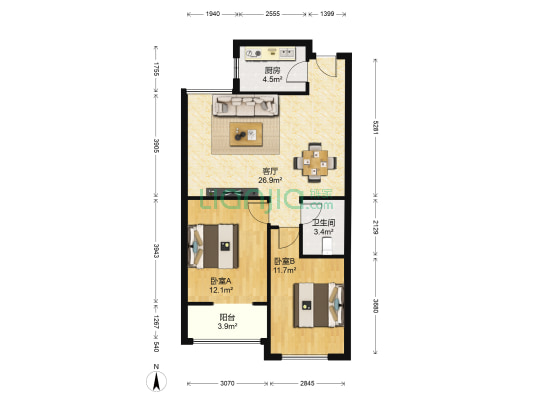 上东城南区北区 2室1厅1卫 92平方