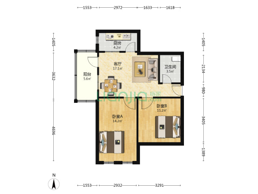 白桥路168号院 2室1厅1卫 67平方